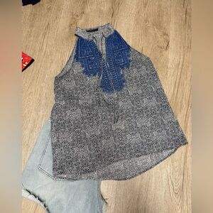 THML Blue and Gray Sleeveless Blouse